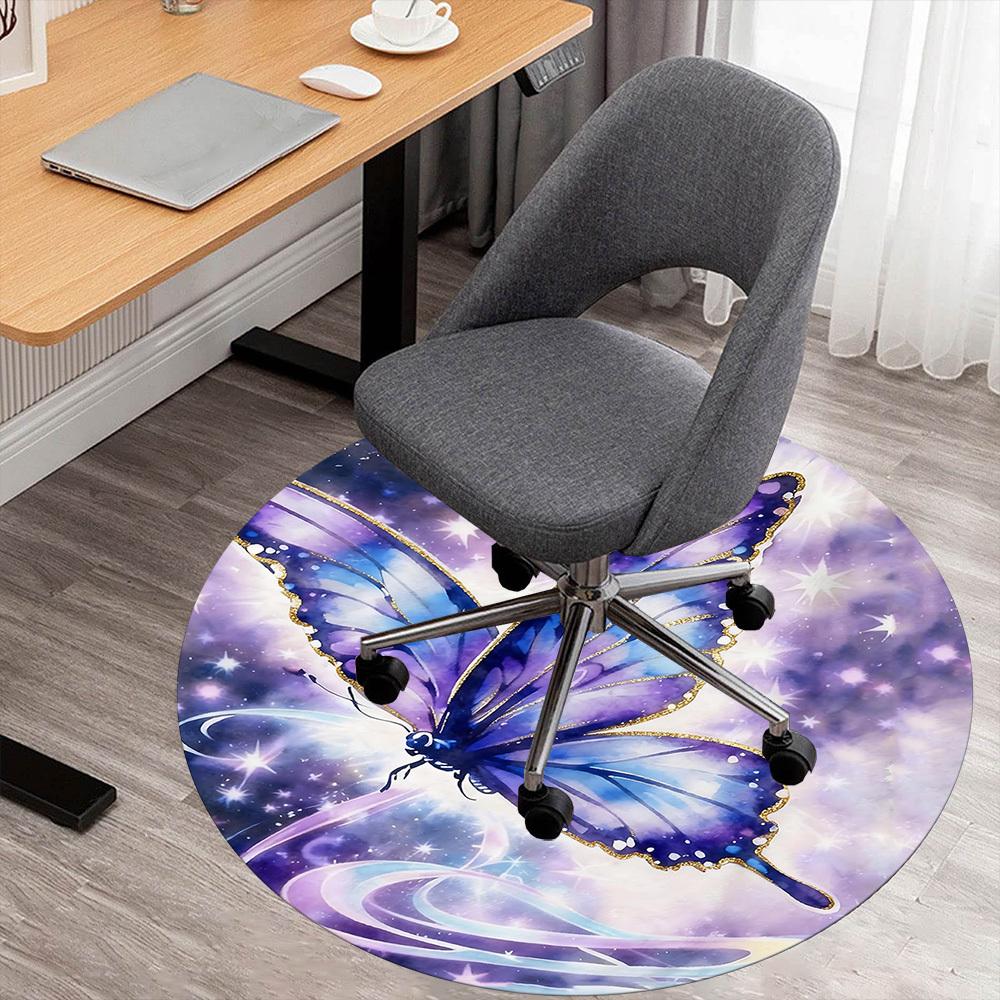 1pc Butterfly Galaxy Round Chair mat office Area Rug - Non-Slip, Floor Mat for Office, Bedroom, and Indoor Decor p127181