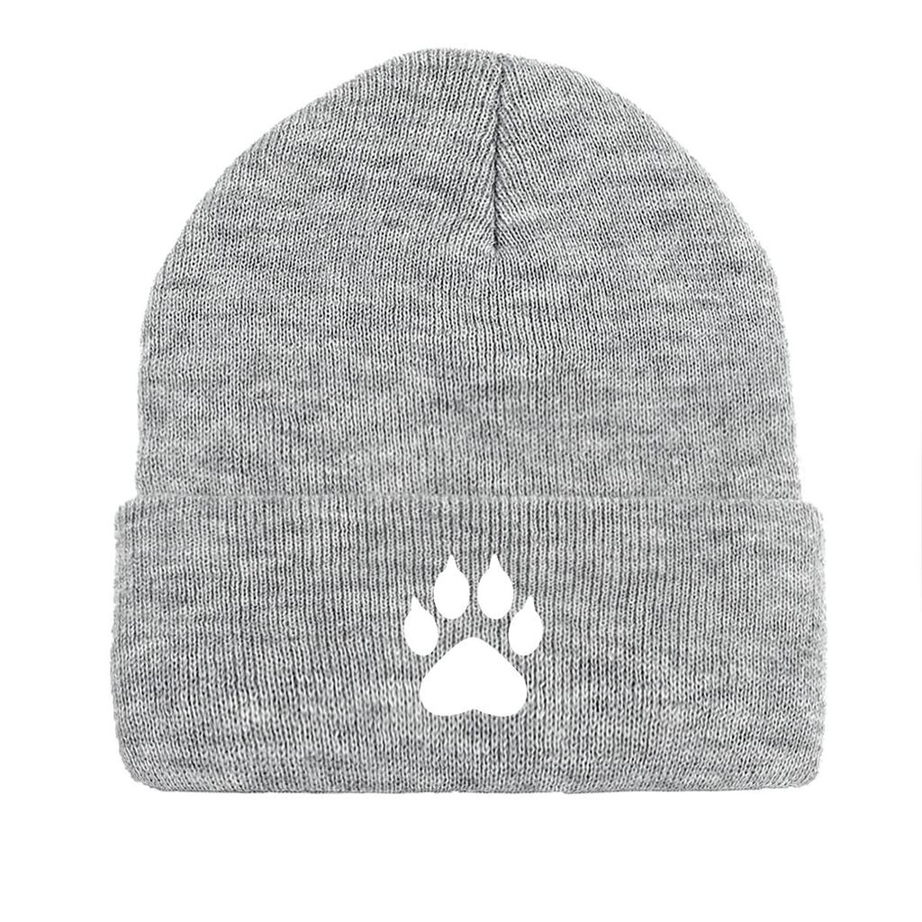 White Cat Paw Print Print Knitted Cap Beanie, Man Cap Stretchy Winter Simple Bobble Hat Knit Hat Beanie