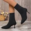 WinterHigh Quality Women's Boots Fashion Solid Color Pointed Toe Cloth Stiletto High Heel Women's Short Boots