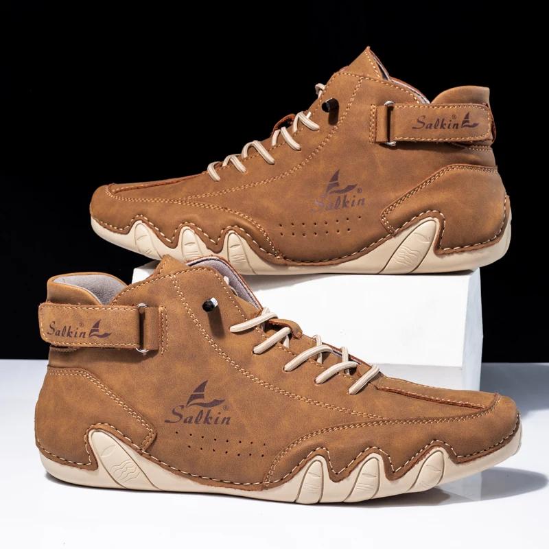 Мягкая кожаная мужская обувь из микрофибры, 8 цветов, ботильоны, модный дизайн, повседневная походная обувь ручной работы для мужчин