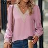 Women's Fashion Casual Spring Fall Solid Color Print Long Sleeve V-Neck Blouses & Shirts