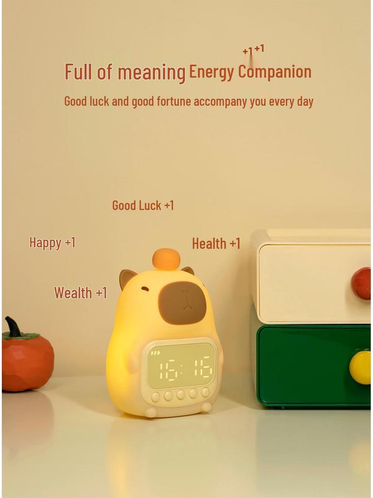 Rechargeable Capybara Silicone Alarm Clock & Dimmable Night Light LED