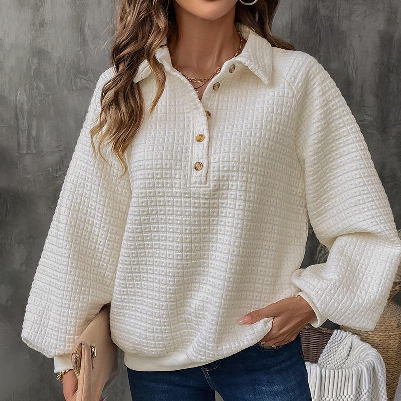 Women's Loose Textured Lapel Top: Autumn/Winter Casual Pullover Hoodie