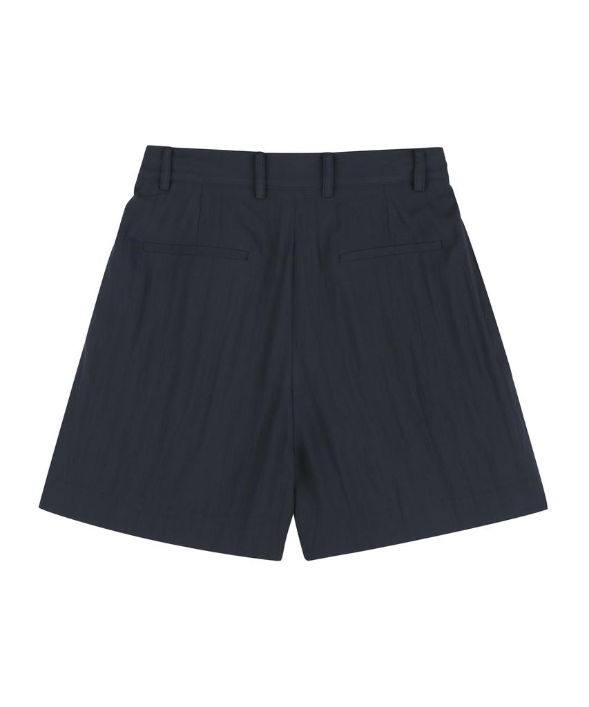 STEP AROUND Wide Pleated Texture Half Pants_Navy