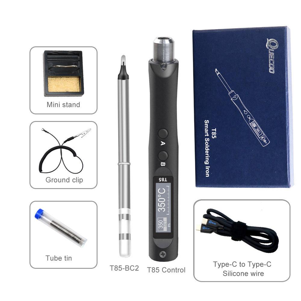 QUECOO Electric Soldering Iron Kit T85 96W Repair Tool Welding Solder Rework Station Heat Pencil Smart Portable Solder Iron Tips