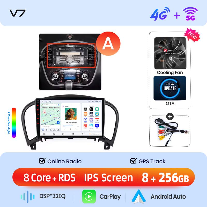Junsun Wireless CarPlay Android Auto Car Radio For Nissan Juke F15 2010 2011 2012 2013 2014 Built-in Cooling Fan Android GPS Nav