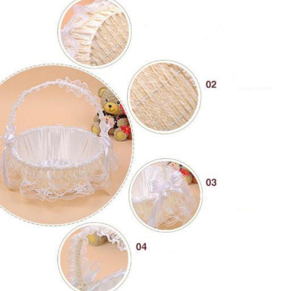 Bamboo Woven Handheld Wicker Basket White Lace Storage Fruit Basket High Quality Flower Basket