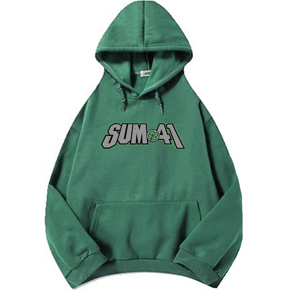 Men Women Sum41 Clover Graphic Hoodie Long Sleeve Pullover Hooded Sweatshirt Rock Band Streetwear Casual Couple Sudadera Tops