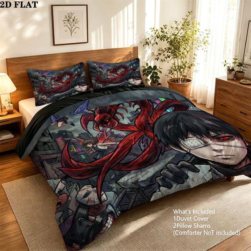 Tokyo Ghoul Pattern Bedding Quilt Set Quilt Cover Pillowcase Home Birthday Gift(1 * duvet cover + 2 * pillowcase, without core)