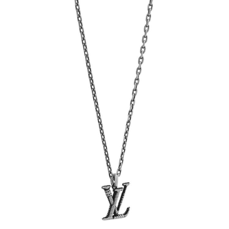 Louis Vuitton Classic Monogram Design Sterling Silver Necklace Men necklace M03649