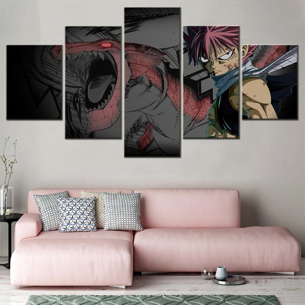 Настенные художественные принты на холсте, 5 шт., аниме Fairy Tail, японские плакаты с персонажами на стене, эстетический декор комнаты, декор для спальни
