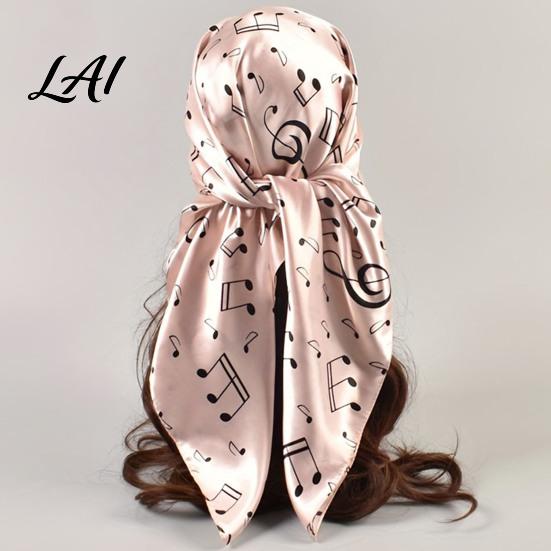 Large Decorative Neck Scarf Women Satin Square Scarf 35"x35" Musical Note Printed Gift for Music Lovers Silky Neckerchief Shawl Wrap Multifunctional