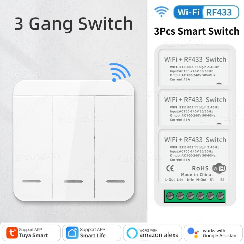 Tuya RF433MHz WiFi Умный Переключатель Беспроводной Пульт Дистанционного Управления Выключатель Света Реле Контроллер Голосовое Управление Работает С Alexa Google