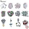 Authentic 925 Sterling Silver Cherry Cerise Rose Flower Beads Charms Fit Bracelets & Bangles