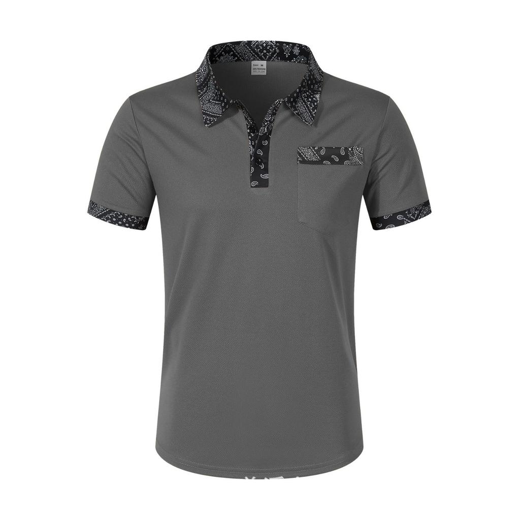 Мужская мода воротник принт свободные рубашки поло короткий рукав отложной воротник однотонный простой топ футболка