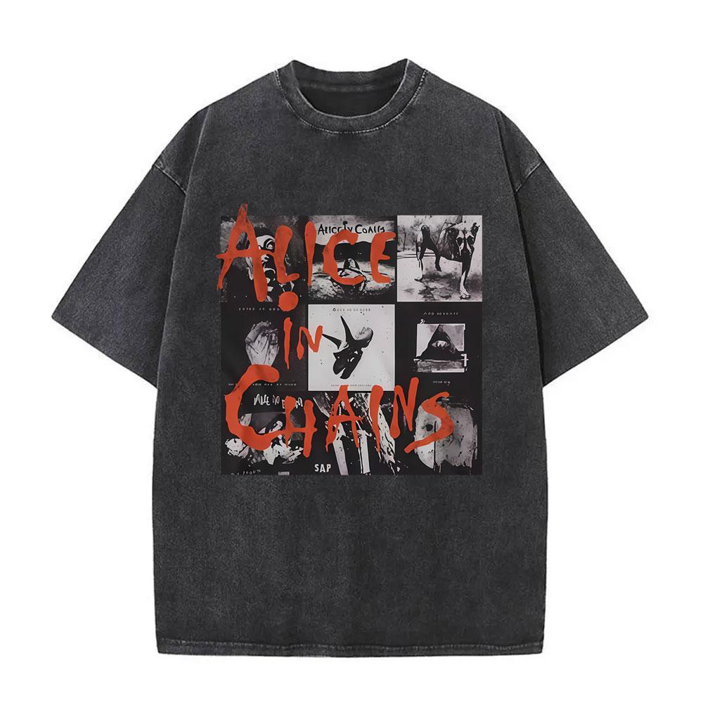 Стирка Винтаж Рок-группа Alice in Chains Обложка Альбома Графический Принт Футболка Мужская Женская Готический Панк Оверсайз Футболки
