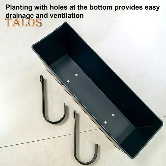 Hanging Flower Pot Rectangular Railing Planter with Drainage Hole 16 Inch Planter Box with Hooks for Balcony Porch or Deck Herbs Flowers