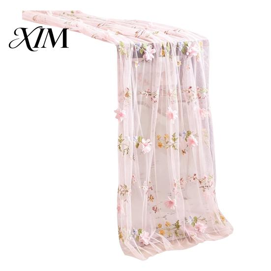 Sheer Floral Table Overlay Lace Embroidery Tablecloth, 3D Flower Tulle Cover, Seasonal Decorative Mats Colorful Cloth for Wedding Birthday Tea