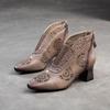 Fashion GKTINOO  2024 Summer New Sandals Genuine Leather Breathable Hollow-out Boots Retro Pointed High Heel Commuter Women's Shoes