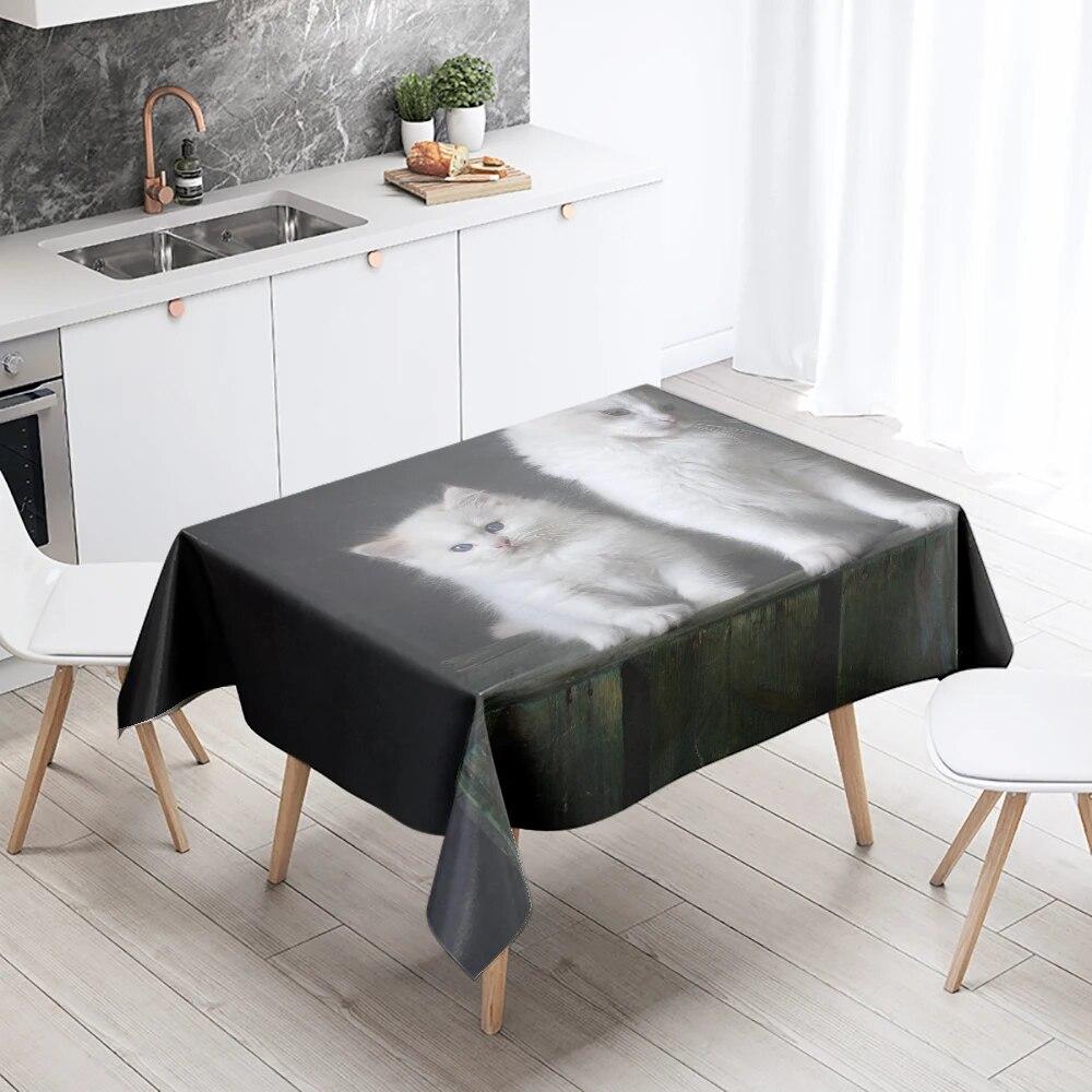 Милая скатерть с изображением кошки и собаки, для кемпинга, вечеринки, с защитой от пятен, водонепроницаемая, прямоугольная, кухонный стол, украшение для дома