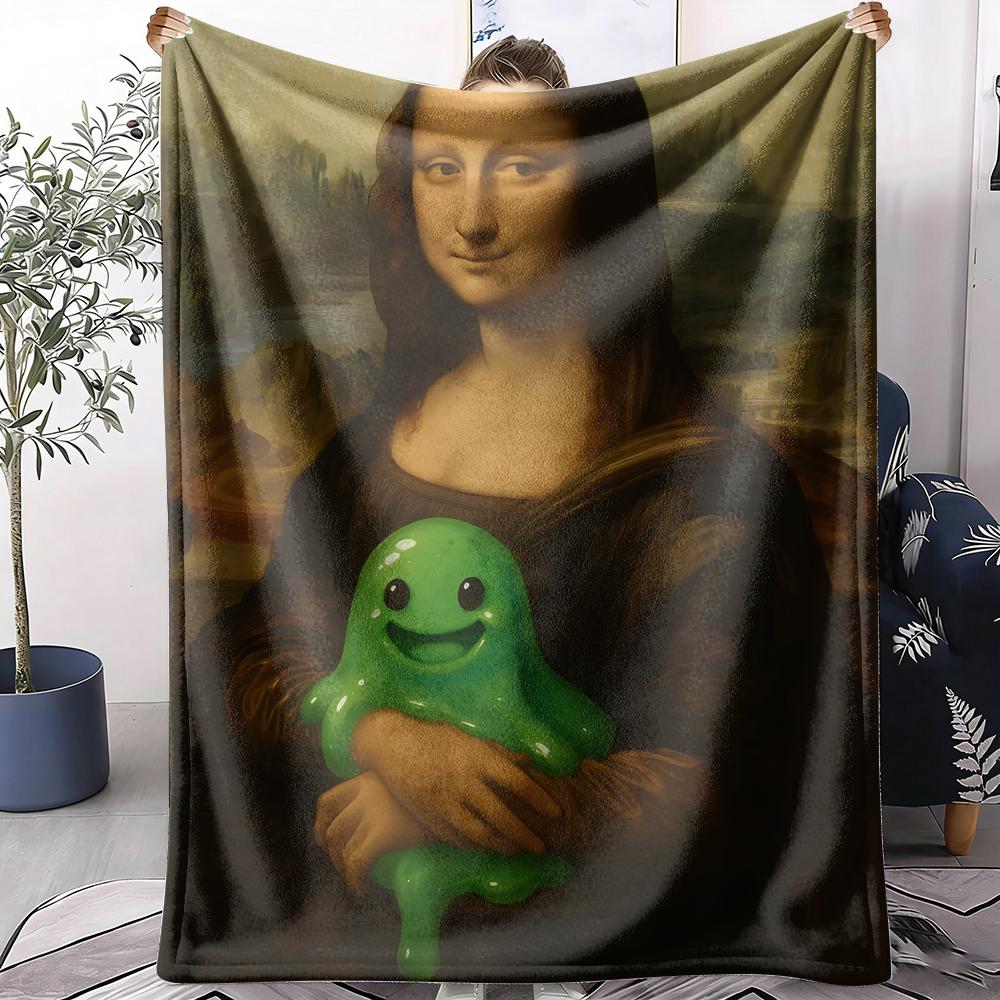 Mona Lisa Throw Soft Flannel AC Blanket Lightweight Summer Nap Throw Cozy Blanket for Sofa Bed Travel Home