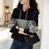 Women Warm Soft Hoodies Sweater Temperament Spring, Fall and Winter Loose Stripes Splicing Headset Simple Literary Hooded Women's Clothing