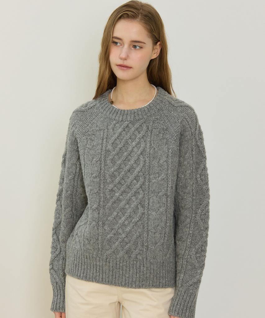 NONLOCAL Mixed Cable Shetland Wool Knit - Gray