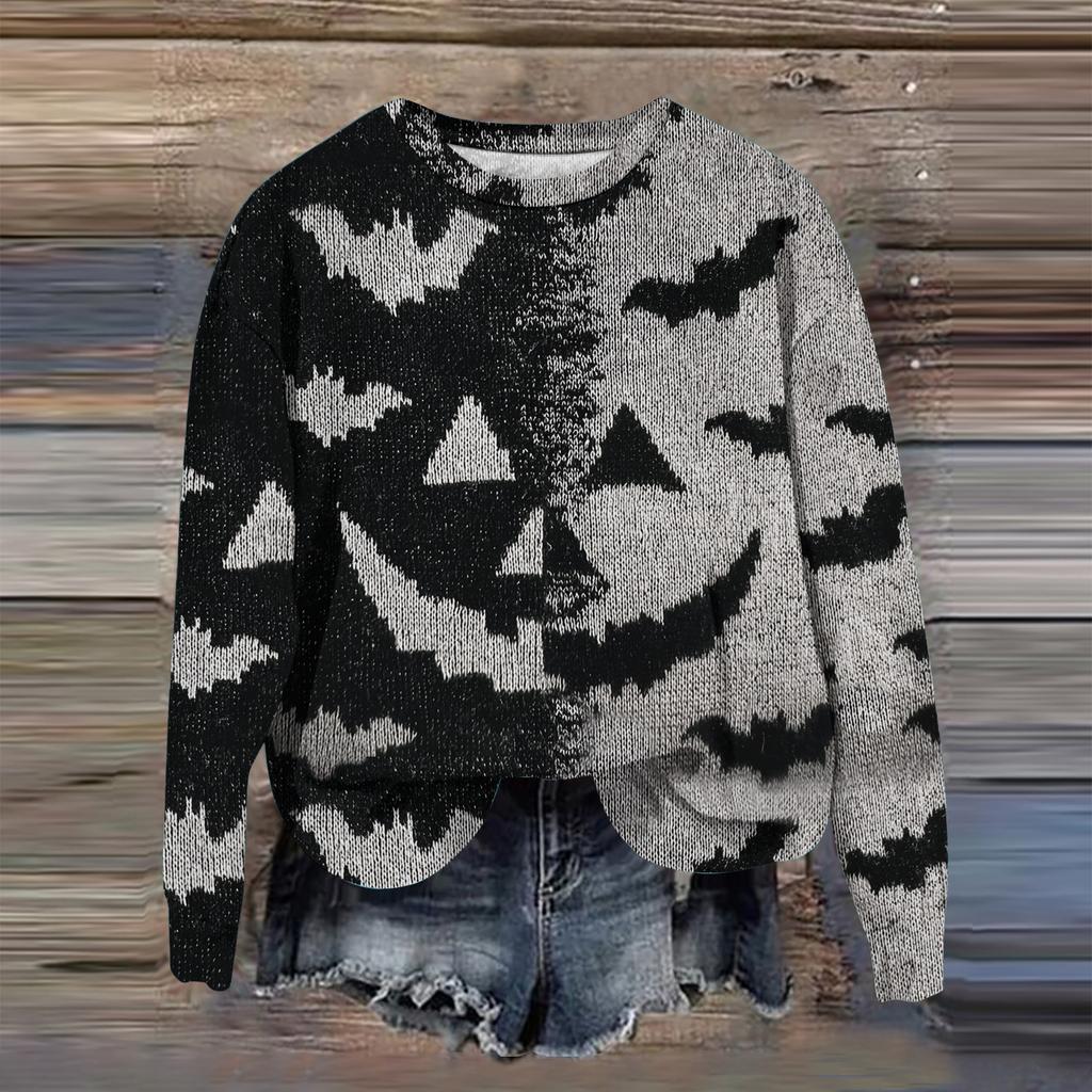 Women's Fashion Printed Long Sleeve Loose Round Neck Sweatshirt Top Fall