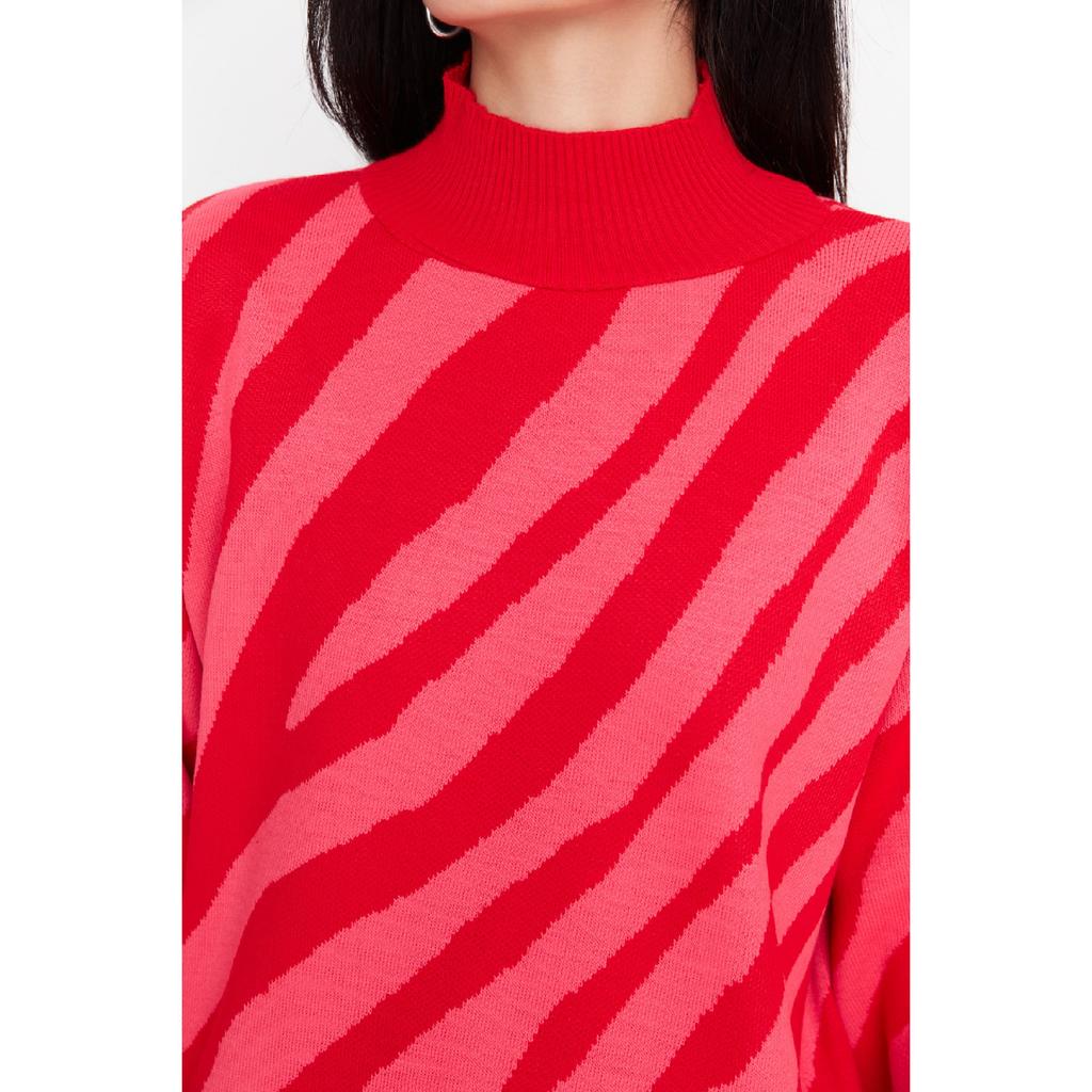 Красно-розовый трикотажный свитер в полоску с рисунком животных Tctaw23kz00066