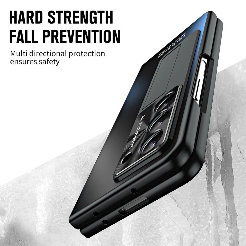 Чехол для Samsung Galaxy Z Fold 5 4 3 5G, роскошный невидимый кронштейн, жесткий ПК с прорезью для ручки, стеклянная передняя пленочная крышка для Z Fold5 Fold4