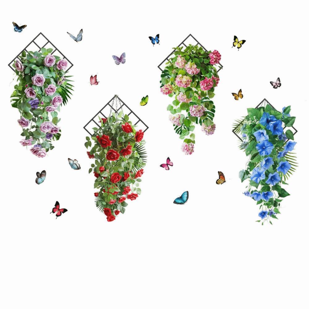 Flower & Butterfly Wall Sticker Multicolor Beautifual Decals Background Wall