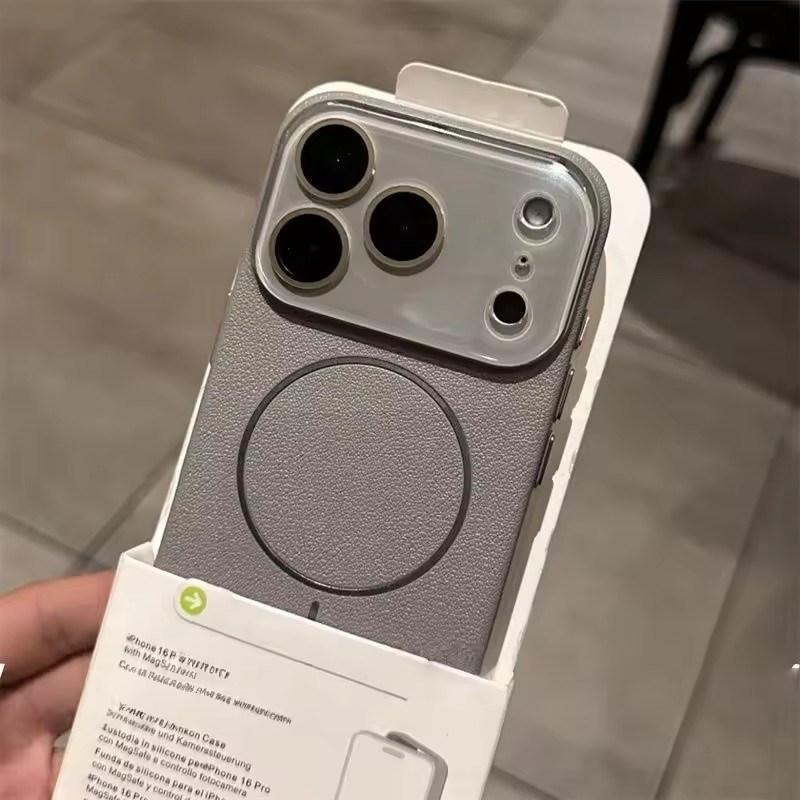 Пластиковый чехол с текстурой личи для iPhone 17 Air 16 15 14 13 12 Pro Max Plus, с поддержкой MagSafe, магнитная защита камеры