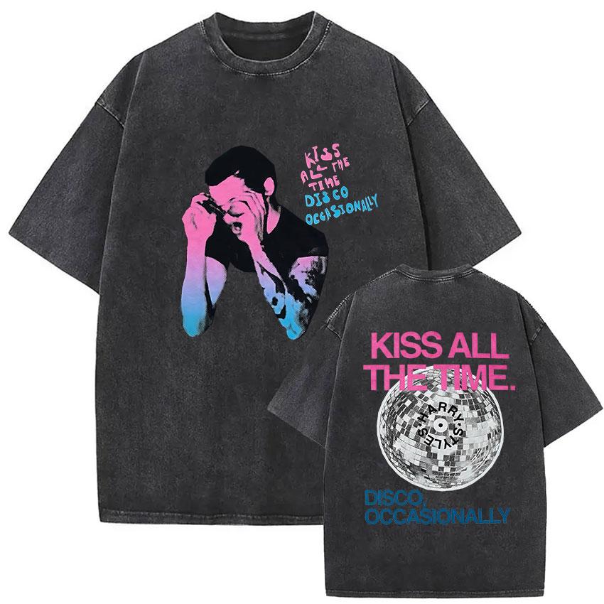 Kiss All The Time Disco Occasionally Tour Vintage Washed T Shirt Men Women High Quality Oversized Cotton Tshirt Streetwear