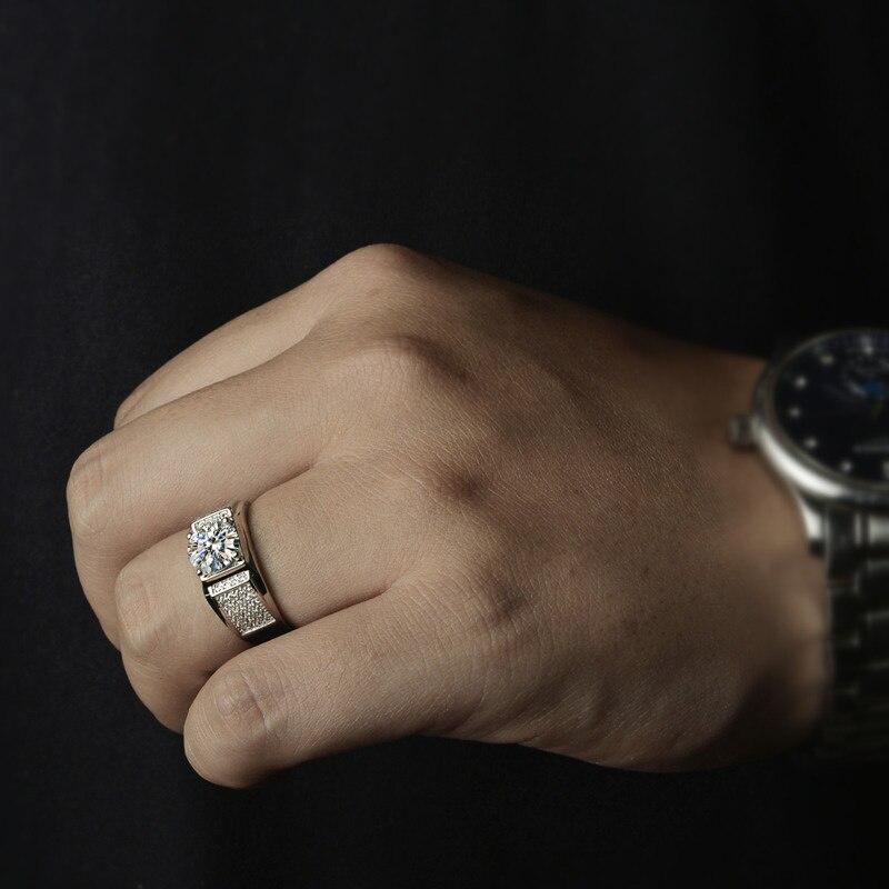 Bague Ringen Настоящее кольцо с муассанитом для мужчин, стерлинговое серебро, 2 карата, круглые блестящие бриллианты, обручальное кольцо, мужские свадебные украшения