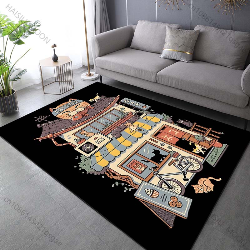 Cute Japanese Cat House Print Carpet for Living Room Bedroom Sofa Home Decoration Non-slip Floor Mat Modern Rugs Luxury Gifts