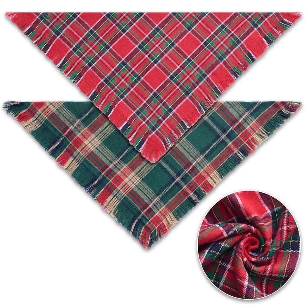 Tanpopo Christmas Dog Bandanas with Tassels Edges Stylish Plaid Scarf Bib Multiple Sizes Offered Bandanas for Medium Large Dogs