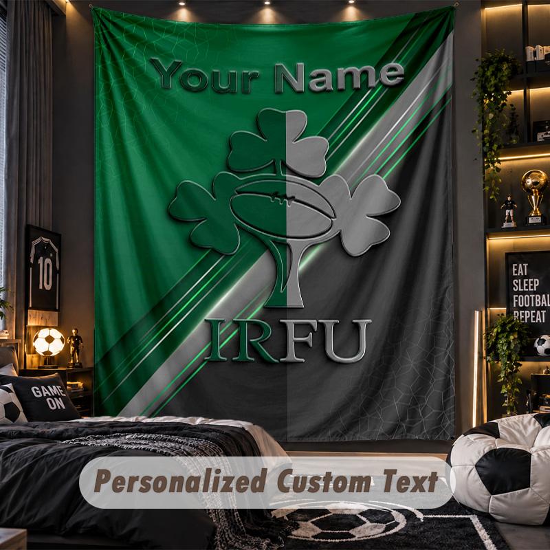 TapestryIreland Rugby Custom Name Text Personalized Wall Hanging Tapestry Home Wall Decor