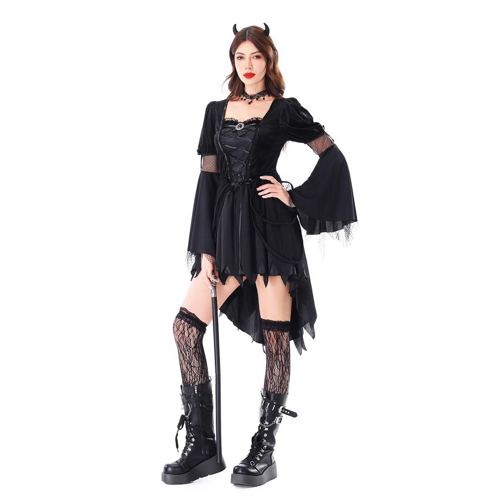 Halloween Witch Costume Adult Black Gothic Dress Stage Costume Mori Witch Hat Costume