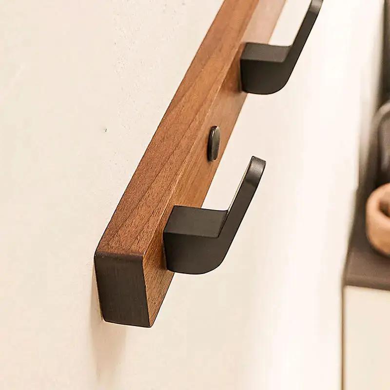 Walnut Hook for Bathroom Towel, Coat Hook, Living Room, Door Back, Clothes, Simple Black Storage, Save Space, No Punching