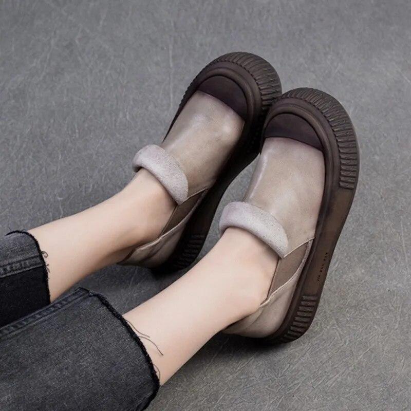 Лоферы из натуральной кожи в стиле ретро, ​​повседневная удобная женская обувь на плоской платформе с толстой подошвой