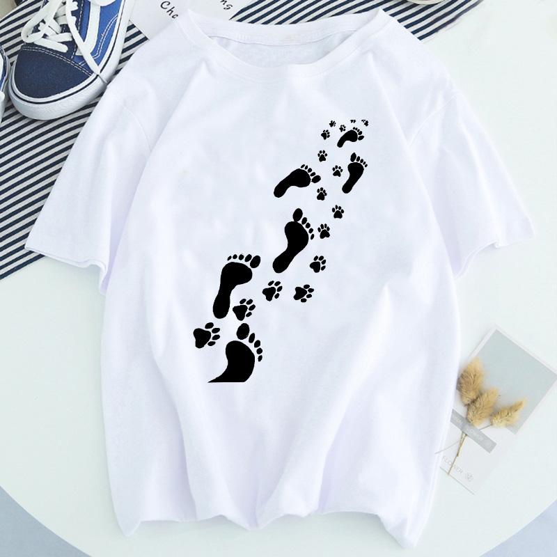 Women Dog Paw Print Short Sleeve Fashion Printed Summer Lady Womens Clothing Tops T-Shirt Shirt Tees Female T Shirt