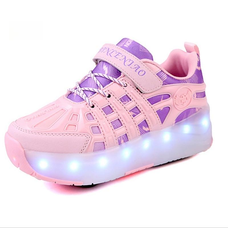 New Four-Wheel LED Light-Up Shoes for Children with Retractable Wheels USB Charging Sports Shoes Roller Skates Entertainment