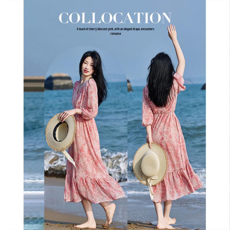 Платье Demana с V-образным вырезом, принтом, пышными рукавами и рюшами из шифона