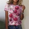 Women's 3D Strawberry Printed T-shirt, Short Sleeved Summer Top, Casual and Fashionable Loose T-shirt, Women's Oversized Aesthetic T-shirt
