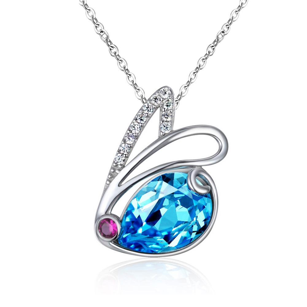 Милый милый кролик кулон ожерелье комплект серьги-гвоздики женский кролик синее кристальное ожерелье