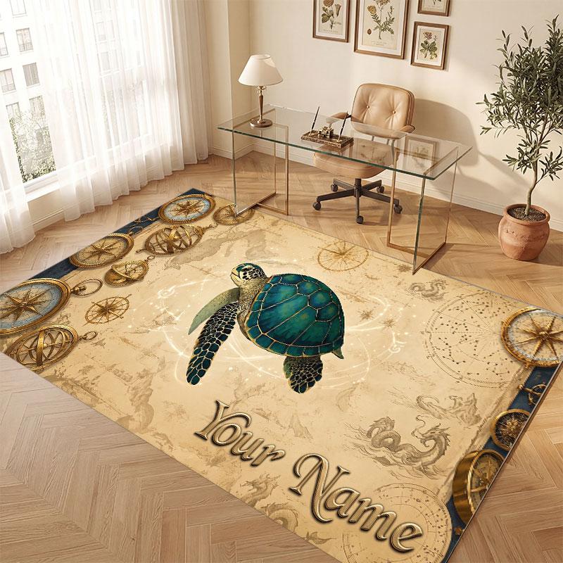 Octopus Sea Life Theme Crystal Velvet Floor Rug Personalized Custom Name Text Warm Carpet Home Decoration