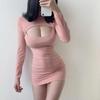 Sexy Cut Out Bodycon Dress Women Fashion Korean Style Kpop Party Club Mini Dress Sheath Long Sleeve Night Outfis