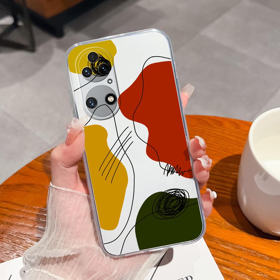For Huawei P50 Pro P50E Phone Case Lucky Flowers Patterns Transparent Protective Funda For Huawei P 50 Soft TPU Silicone Bumper