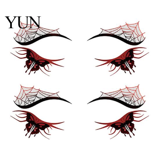 Non Residue Face Stickers 2 Pairs Halloween Eye Tattoo Stickers, Waterproof Temporary Decals with for Parties Pumpkin Bat Spider Web, Easy Apply