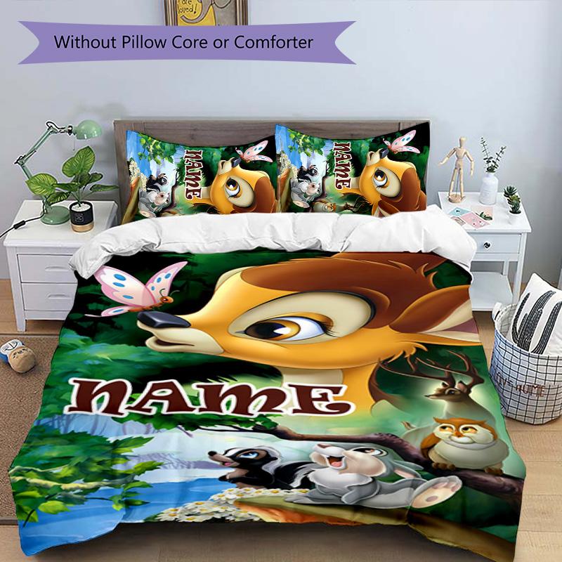 3pcs Bambi4 Cover Set - Personalized Name, HD Printed Bedding with 1 Cover and 2 Pillowcases - Perfect for Home Decor, Easy Care